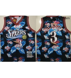 76ers 3 Allen Iverson Black 1997 98 Hardwood Classics Floral Fashion Swingman Jersey