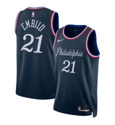 Men Philadelphia 76ers 21 Joel Embiid Navy 2025 26 City Edition Stitched Jersey Men Philadelphia 76ers 21 Joel Embiid Navy 2025 26 City Edition Stitched Jersey