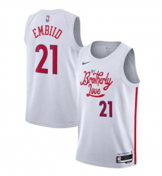 Men Philadelphia 76ers 21 Joel Embiid White 2022 23 City Edition Stitched Basketball Jersey