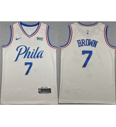 Men Philadelphia 76ers 7 Jaylen Brown Cream City Edition Swingman Stitched Jersey Men Philadelphia 76ers 7 Jaylen Brown Cream City Edition Swingman Stitched Jersey