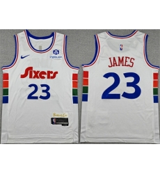 Men Philadelphia 76ers  LeBron James White City Edition Swingman Stitched Jersey