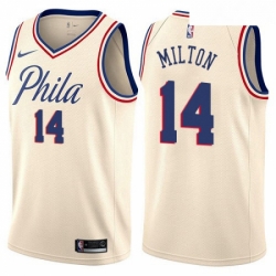 Mens Nike Philadelphia 76ers 14 Shake Milton Swingman Cream NBA Jersey City Edition  Mens Nike Philadelphia 76ers 14 Shake Milton Swingman Cream NBA Jersey City Edition