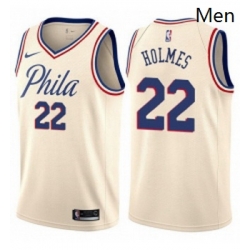 Mens Nike Philadelphia 76ers 22 Richaun Holmes Swingman Cream NBA Jersey City Edition  Mens Nike Philadelphia 76ers 22 Richaun Holmes Swingman Cream NBA Jersey City Edition