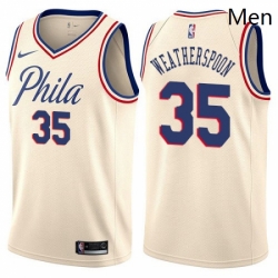 Mens Nike Philadelphia 76ers 35 Clarence Weatherspoon Authentic Cream NBA Jersey City Edition  Mens Nike Philadelphia 76ers 35 Clarence Weatherspoon Authentic Cream NBA Jersey City Edition