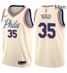 Mens Nike Philadelphia 76ers 35 Trevor Booker Swingman Cream NBA Jersey City Edition 