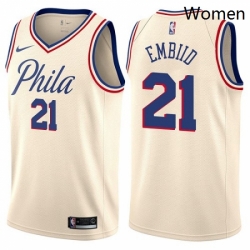 Womens Nike Philadelphia 76ers 21 Joel Embiid Swingman Cream NBA Jersey City Edition