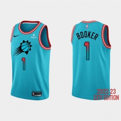 Men Phoenix Suns 1 Devin Booker 2022 23 Blue City Edition Stitched Basketball Jersey