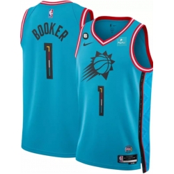 Men Phoenix Suns 1 Devin Booker Blue 2022 23 City Edition With NO 6 Patch Stitched Basketball Jersey