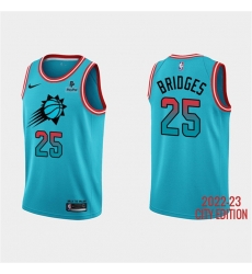 Men Phoenix Suns 25 Mikal Bridges Blue 2022 23 City Edition With Black Payple Patch Stitched Basketball Jersey