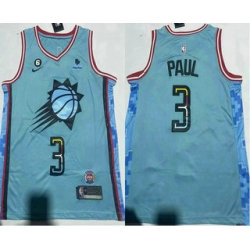 Men's Phoenix Suns #3 Chris Paul Blue 2022 City 6 Patch Sponsor Icon Swingman Jersey