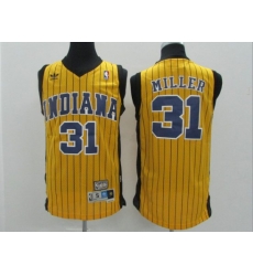 Men Indiana Pacers #31 Reggie Miller Yellow Pinstripe Hardwood Classics Jersey