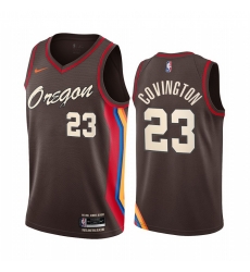 Men Nike Portland Blazers 23 Robert Covington Chocolate NBA Swingman 2020 21 City Edition Jersey