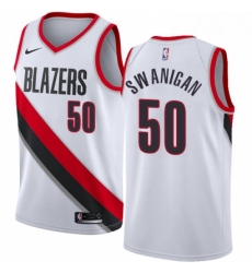 Mens Nike Portland Trail Blazers 50 Caleb Swanigan Swingman White Home NBA Jersey Association Edition 