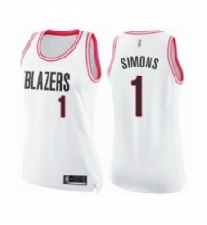 Womens Portland Trail Blazers 1 Anfernee Simons Swingman White Pink Fashion Basketball Jersey 