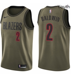 Youth Nike Portland Trail Blazers 2 Wade Baldwin Swingman Green Salute to Service NBA Jersey 