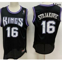 Men Men Sacramento Kings 16 Peja Stojakovic Black Soul Swingman Jersey