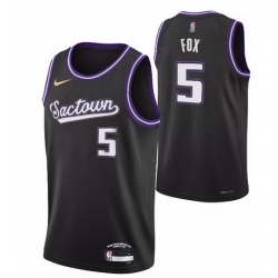 Men's Sacramento Kings #5 De'Aaron Fox 2021 2022 Black City Edition 75th Anniversary Stitched Jersey