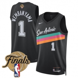 Men San Antonio Spurs  1 Victor Wembanyama Black 2026 Finals Patch City Edition Stitched Basketball Jersey