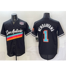 Men San Antonio Spurs  1 Victor Wembanyama Black USA 250  Patch City Edition Stitched Baseball Jersey
