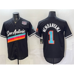 Men San Antonio Spurs  1 Victor Wembanyama Black USA 250  Patch City Edition Stitched Baseball Jersey