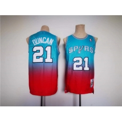 Men San Antonio Spurs 21 Tim Duncan Blue Red Stitched Basketball Jersey