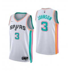 Men San Antonio Spurs 3 Keldon Johnson 2021 22 White City Edition Stitched Jersey