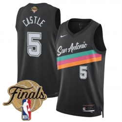 Men San Antonio Spurs  5 Stephon Castle Black 2026 Finals Patch City Edition Stitched Basketball Jersey