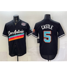 Men San Antonio Spurs  5 Stephon Castle Black USA 250  Patch City Edition Stitched Baseball Jersey