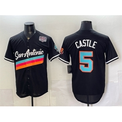 Men San Antonio Spurs  5 Stephon Castle Black USA 250  Patch City Edition Stitched Baseball Jersey