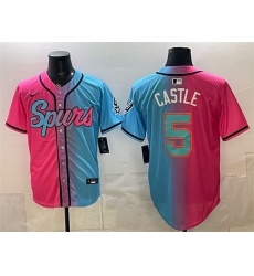 Men San Antonio Spurs  5 Stephon Castle Pink Blue Limited Stitched Baseball Jersey