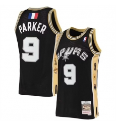 Men San Antonio Spurs 9 Tony Parker Black 2001 02 Hardwood Classics Swingman Stitched Jersey