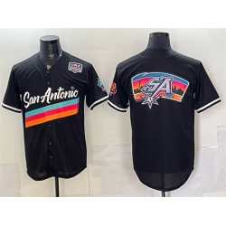 Men San Antonio Spurs Team Big Logo Black USA 250  Patch City Edition Stitched Baseball Jersey