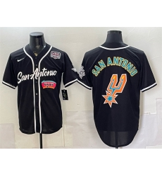 Men San Antonio Spurs Team Big Logo Black USA 250  Patch Stitched Baseball Jersey