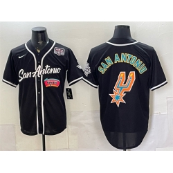 Men San Antonio Spurs Team Big Logo Black USA 250  Patch Stitched Baseball Jersey