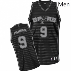 Mens Adidas San Antonio Spurs 9 Tony Parker Authentic BlackGrey Groove NBA Jersey