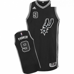 Mens Adidas San Antonio Spurs 9 Tony Parker Swingman Black New Road NBA Jersey