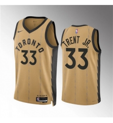 Men Toronto Raptors 33 Gary Trent Jr  Gold 2023 24 City Edition Stitched Basketball Jersey