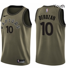 Youth Nike Toronto Raptors 10 DeMar DeRozan Swingman Green Salute to Service NBA Jersey