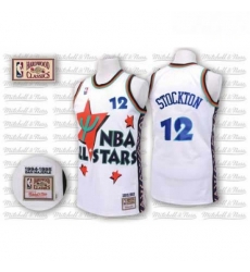 Mens Adidas Utah Jazz 12 John Stockton Swingman White 1995 All Star Throwback NBA Jersey