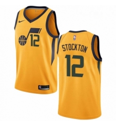 Mens Nike Utah Jazz 12 John Stockton Authentic Gold NBA Jersey Statement Edition