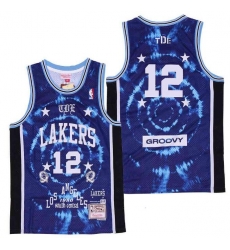 Men B&R Remix Jersey Lakers 12 TDE Blue Throwback Jersey