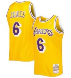 Men Lakers Jones #6 Yellow Throwback M&N Stitched Jersey