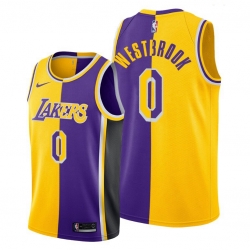 Men Lakers Russell Westbrookgold purple split edition jersey Men Lakers Russell Westbrookgold purple split edition jersey