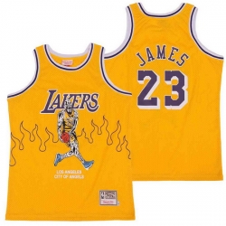 Men Los Angeles Lakers 23 LeBron James yellow skeleton Stitched Jerseys   Men Los Angeles Lakers 23 LeBron James yellow skeleton Stitched Jerseys