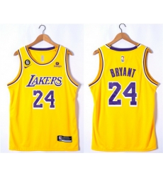 Men Los Angeles Lakers 24 Kobe Bryant Yellow With NO 6 Patch Stitched Basketball Jersey