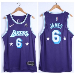 Men Los Angeles Lakers 6 LeBron James Bibigo Purple 75th Anniversary City Edition Stitched Jersey