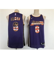 Men Los Angeles Lakers 6 LeBron James Purple USA Flag Stitched Basketball Jersey