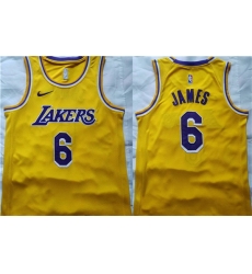 Men Los Angeles Lakers 6 LeBron James Yellow Stitched Basketball Jersey