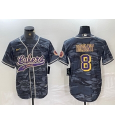 Men Los Angeles Lakers 8 Kobe Bryant Grey Camo Cool Base Stitched Baseball Jersey 3