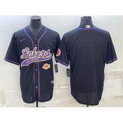 Men Los Angeles Lakers Blank Black With Patch Cool Base Stitched Baseball Jersey